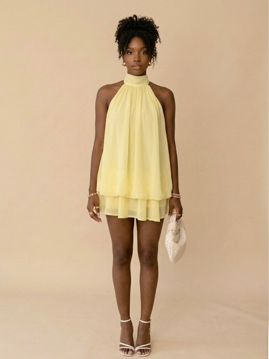 Vestido Curto Isa - amarelo manteiga