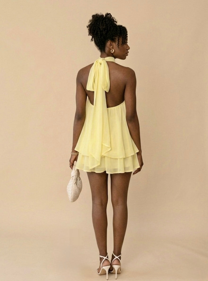 Vestido Curto Isa - amarelo manteiga