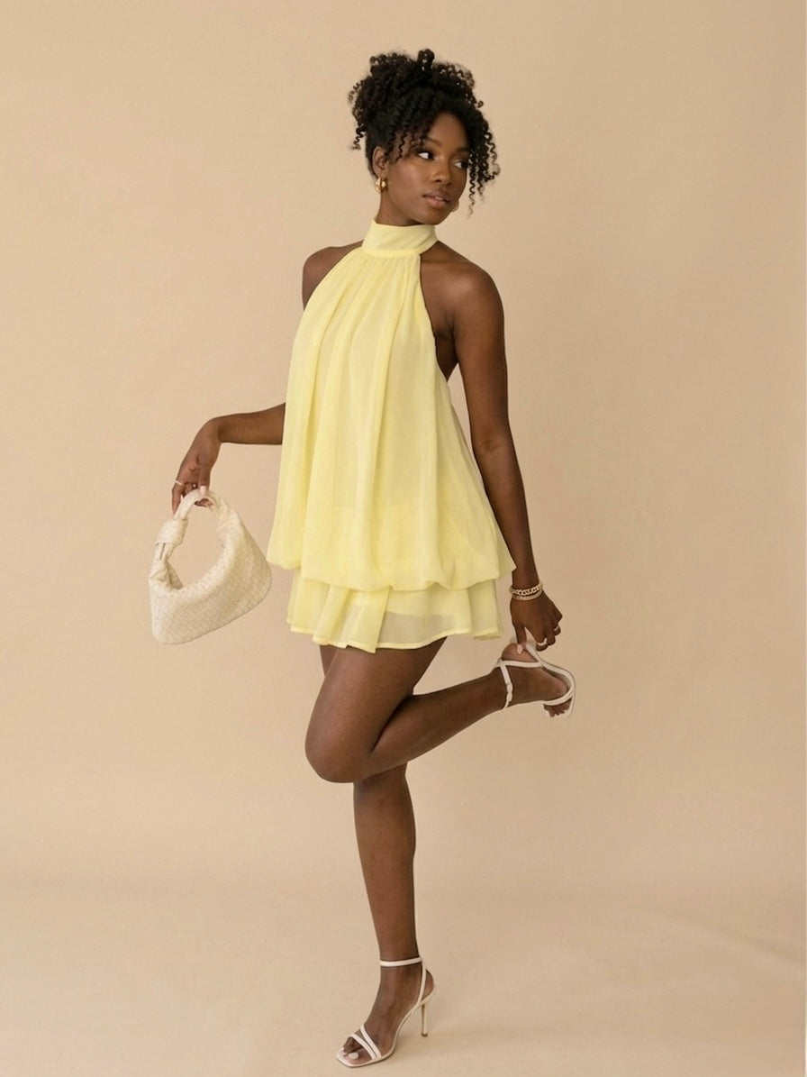 Vestido Curto Isa - amarelo manteiga