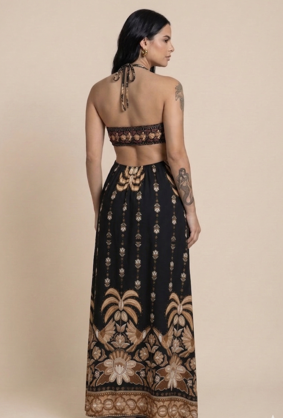 Vestido Longo Angra - Preto/Dourado