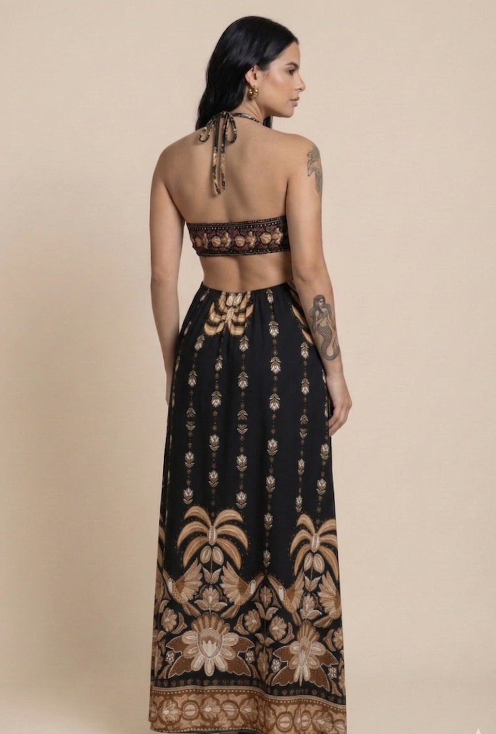 Vestido Longo Angra - Preto/Dourado