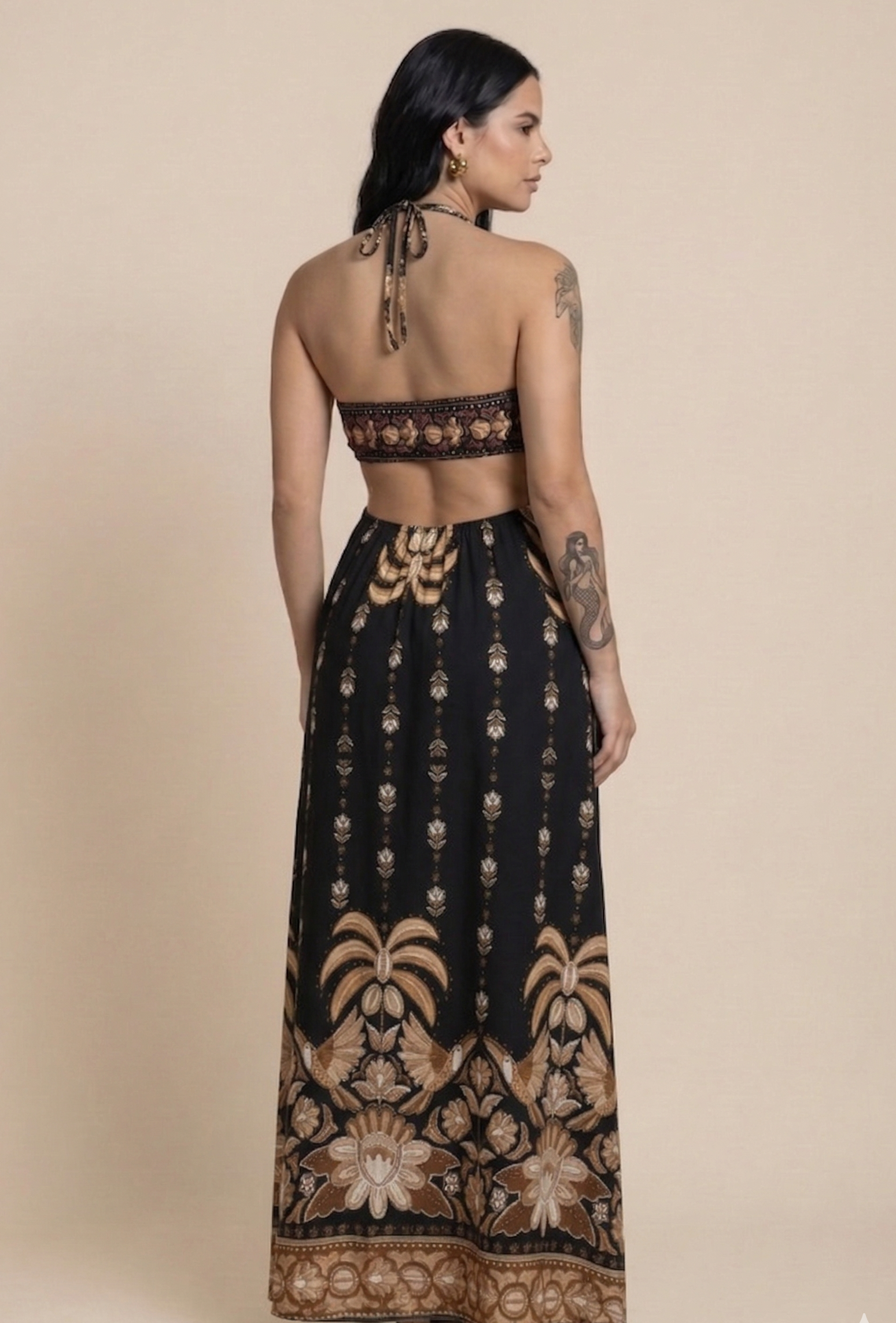Vestido Longo Angra - Preto/Dourado