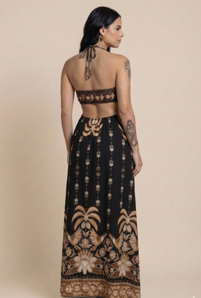 Vestido Longo Angra - Preto/Dourado