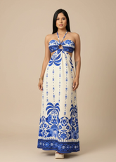Vestido Longo Angra - azul/off-white