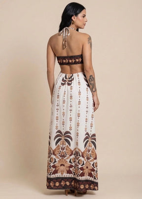 Vestido Longo Angra - Off-White/Marrom