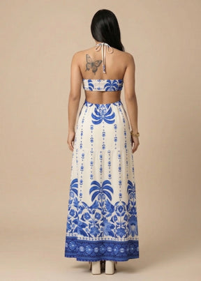 Vestido Longo Angra - azul/off-white