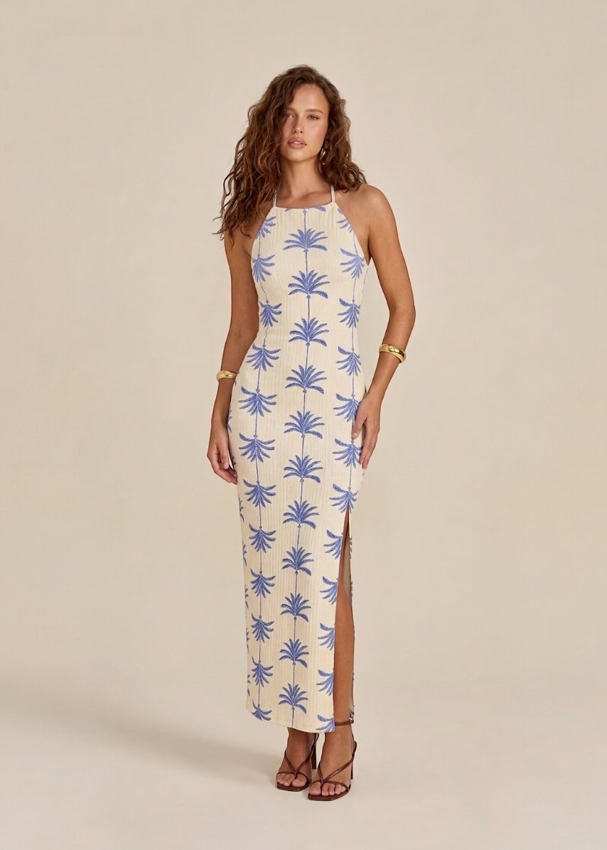 Vestido Midi Palmeiras Fendas Laterais