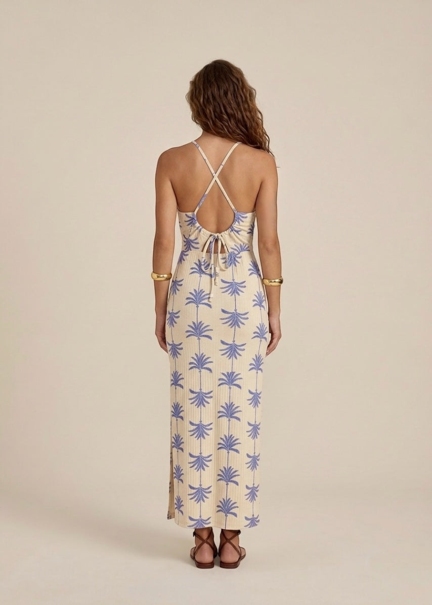Vestido Midi Palmeiras Fendas Laterais